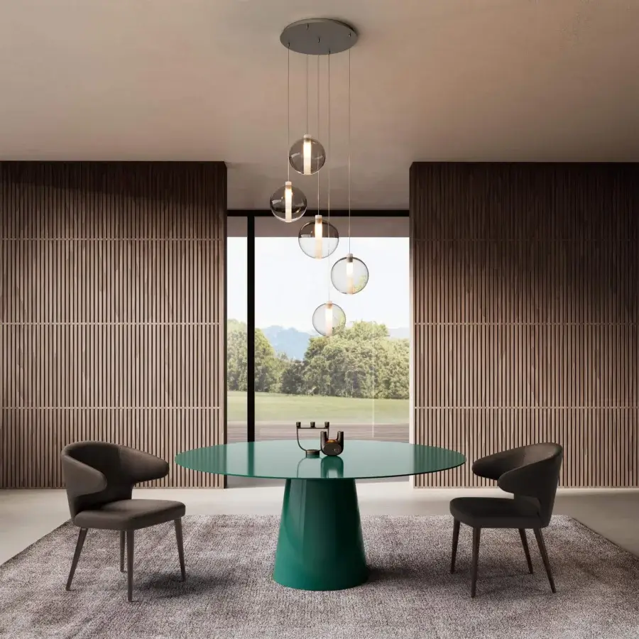 Distinguished Pacini & Cappellini Shell table crafted in glossy green lacquered wood with a cylindrical base