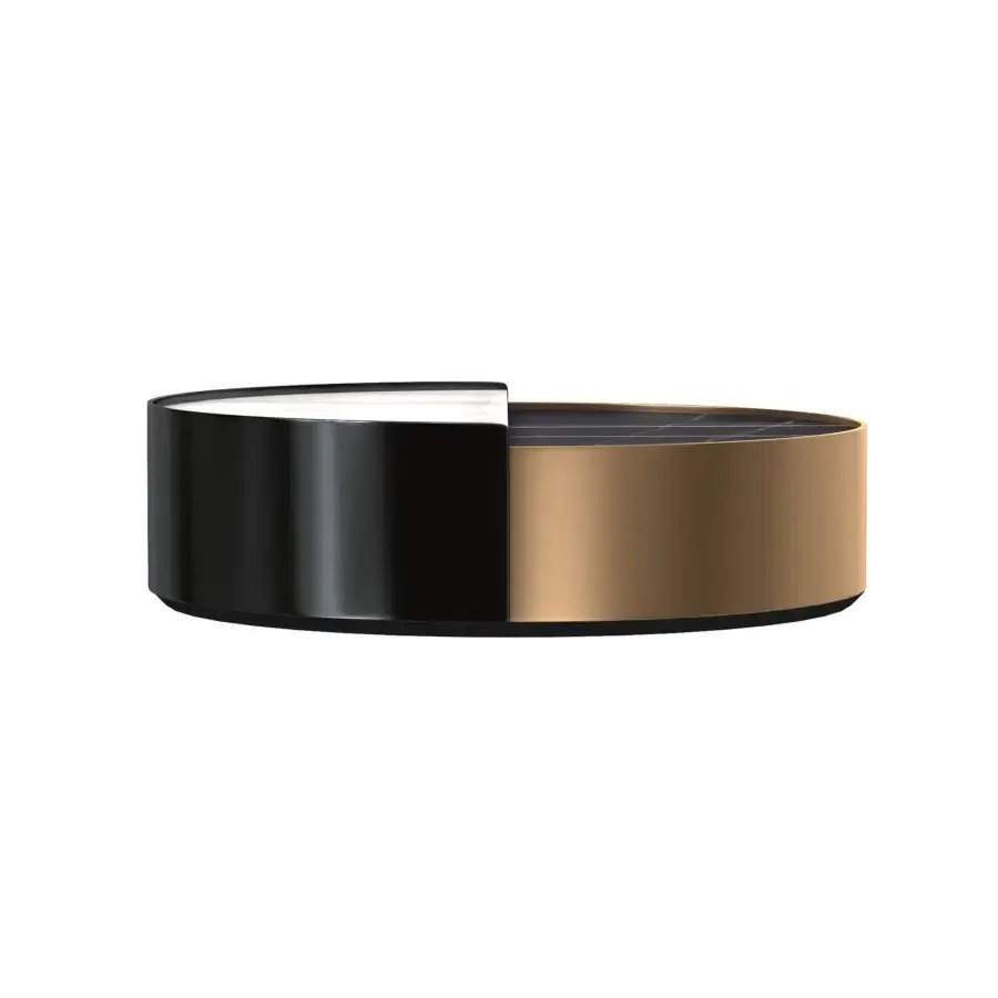 Exceptional WAYNE Enterprises WE-034 coffee table with round marble top and glossy black lacquered cylindrical base