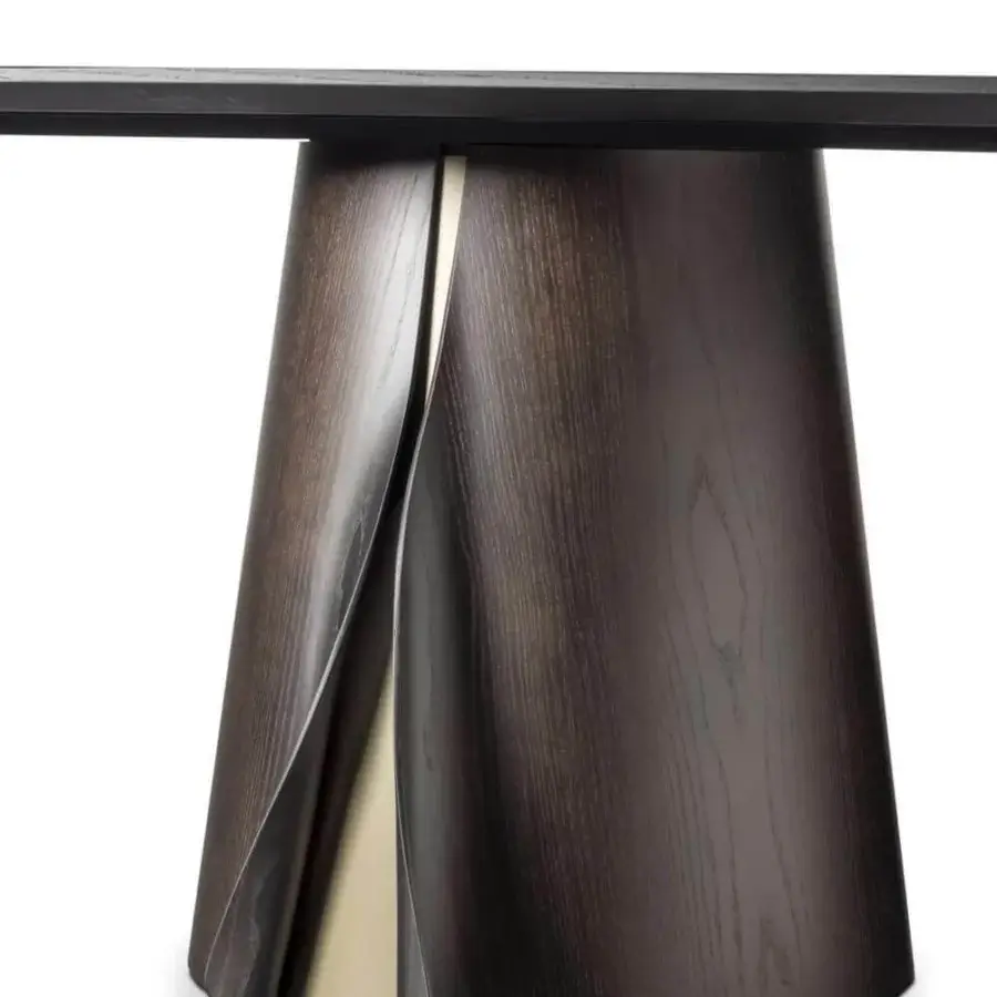 Distinguished Pacini & Cappellini Shell table built in wood with elegant painted metal wings and dark contrasting top