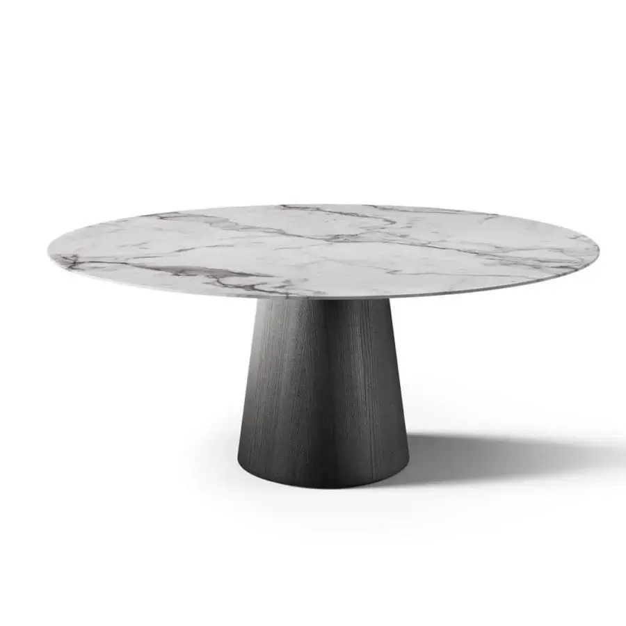 Superior Pacini & Cappellini Shell table crafted in dark gray wood with polished natural marble top