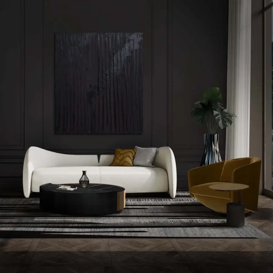 Superior WAYNE Enterprises WE-202 side table with light circular top and dark metal built upon printed leather