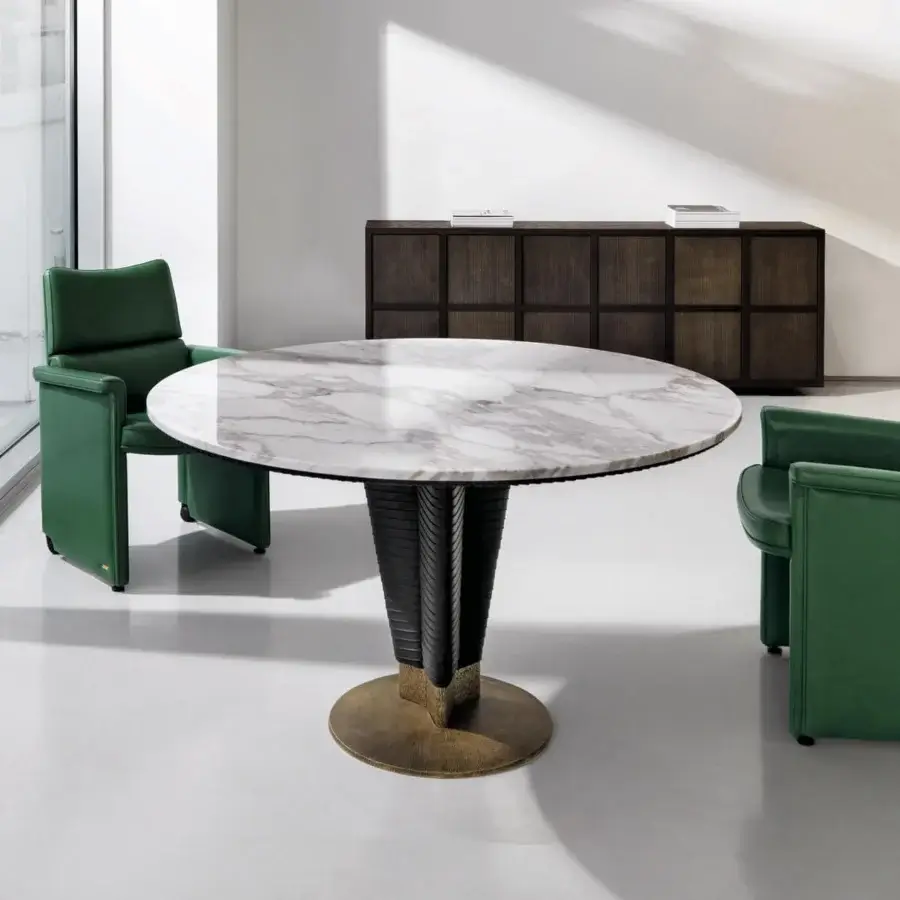 Exceptional Mascheroni Tripla A V armchair upholstered in smooth glossy green leather with curved birch wood frame