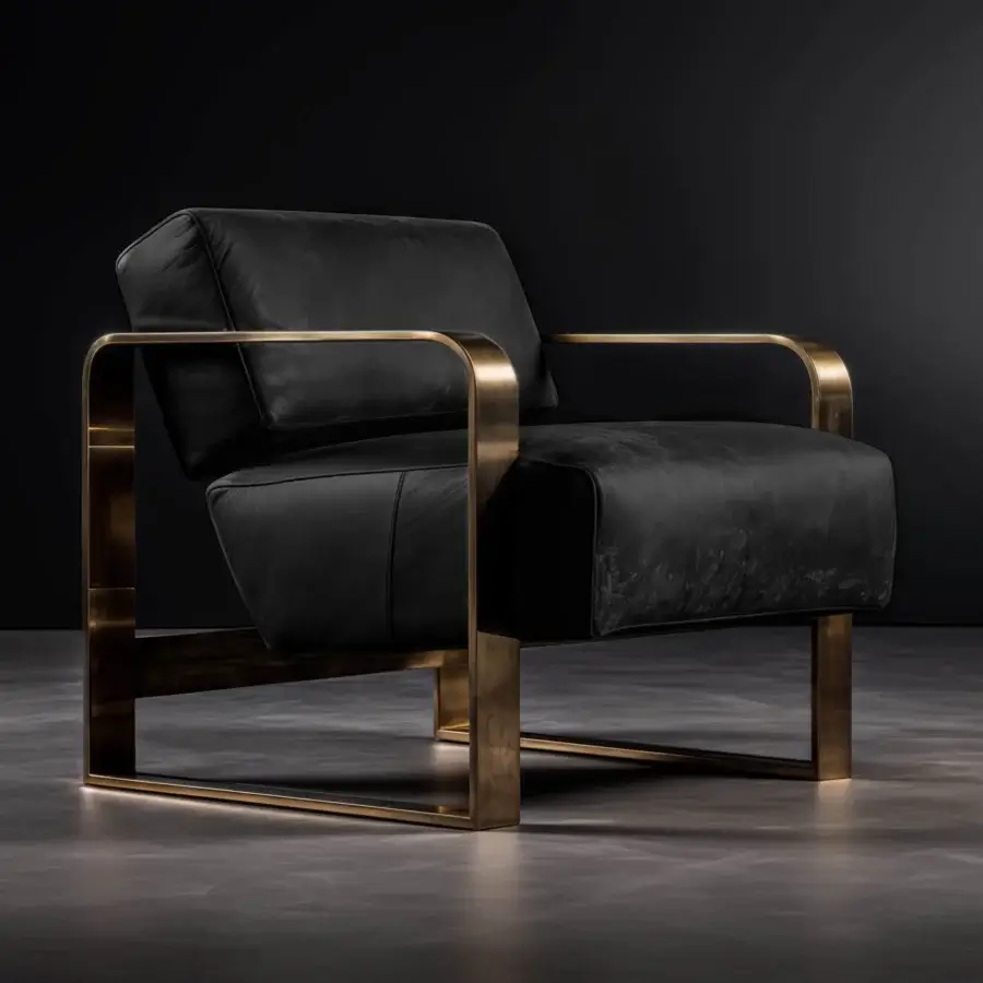 Exclusive Wayne Enterprises WE-017 lounge chair with sleek black textile upholstery and bronze-like metal frame