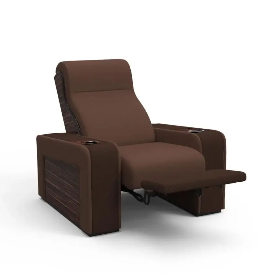 Distinguished Vismara Onassis Home Cinema seating upholstered in Coconut Milk fine-grained leather with polished Ebony Makassar details