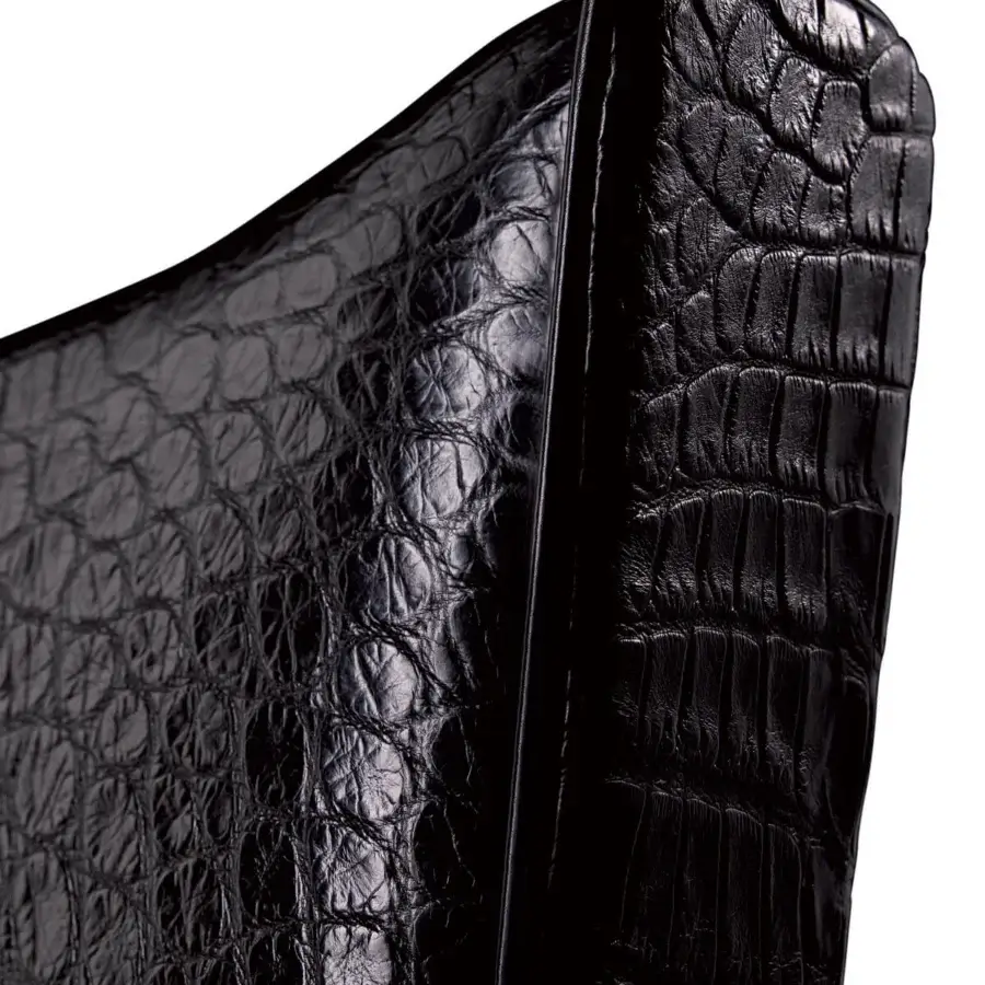 Exclusive Mascheroni Planet armchair in black crocodile-skin textured natural leather with an engraved plate