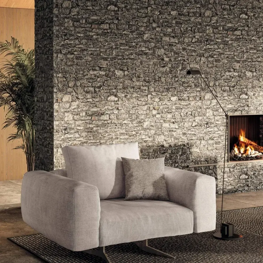 Exceptional Lago Air Soft lounge chair upholstered in light grey textile with an innovative aluminum frame and darker grey cushion