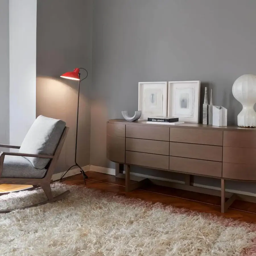 Superior Potocco Diva sideboard with oak structure and base displaying a light brown matte finish and six drawers