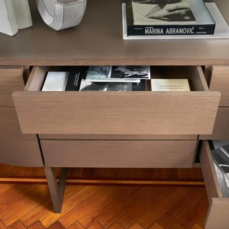 Captivating Potocco Diva sideboard with solid oak wood base and structure displaying a light brown finish