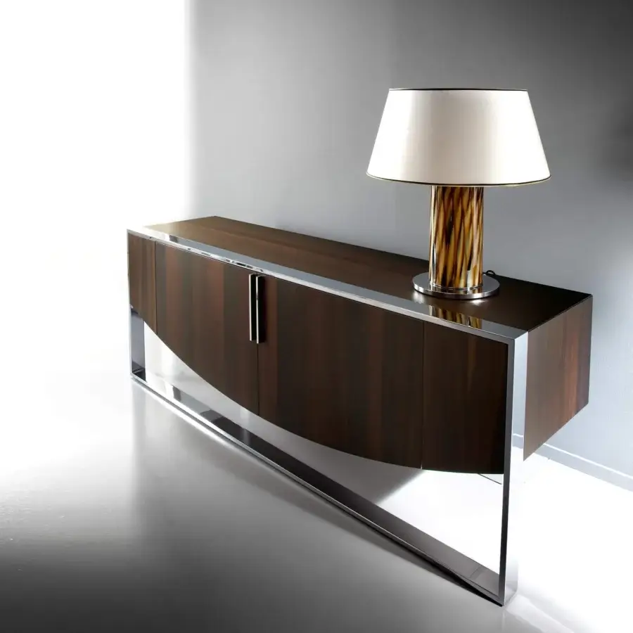 Elegant Costantini Pietro Eclipse sideboard crafted in castagno toscano beech wood with high gloss and a chromed metal base