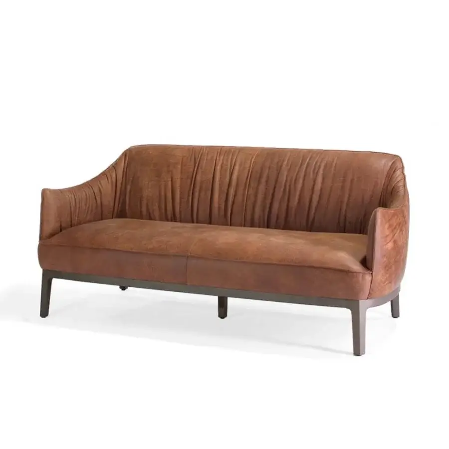 Superior Potocco Blossom sofa with a solid ash base and supple medium brown textile upholstery with a matte finish