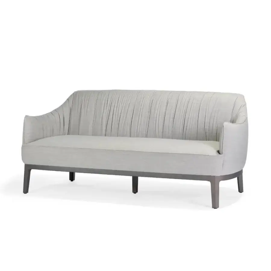 Distinguished Potocco Blossom sofa with a solid ash base upholstered in light gray textile and matte finish