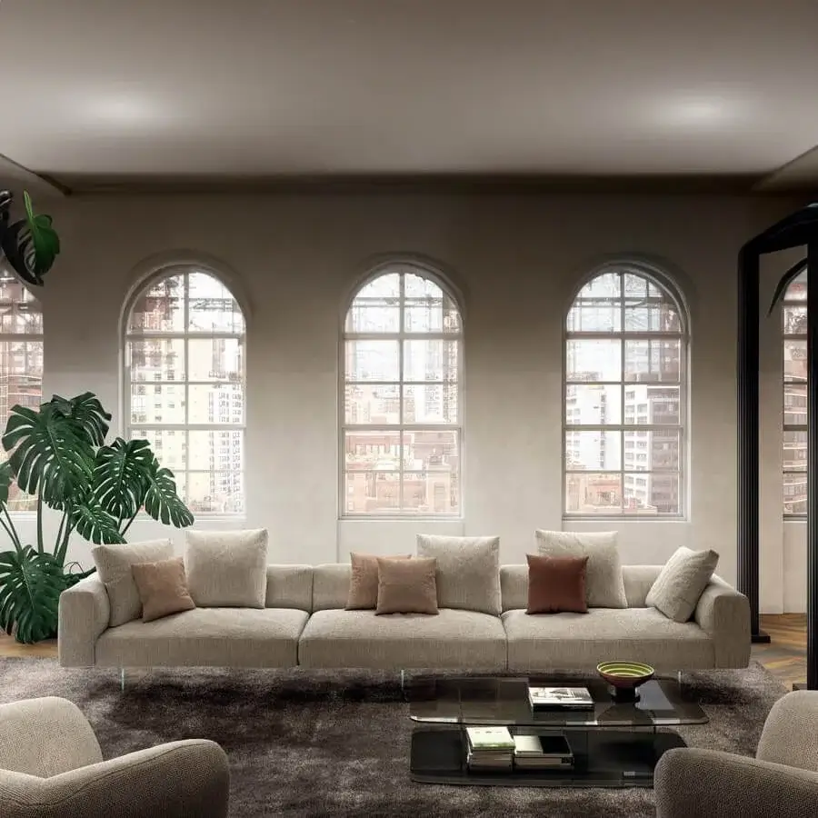 Elegant Lago Air Soft sofa with supple forms built from elastic materials and matte textile upholstery