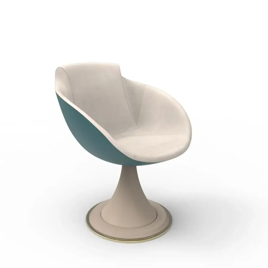 Exceptional Vismara Shell armchair built in light beige Eco Nabuk with teal Top Grain leather and matt lacquered wood base