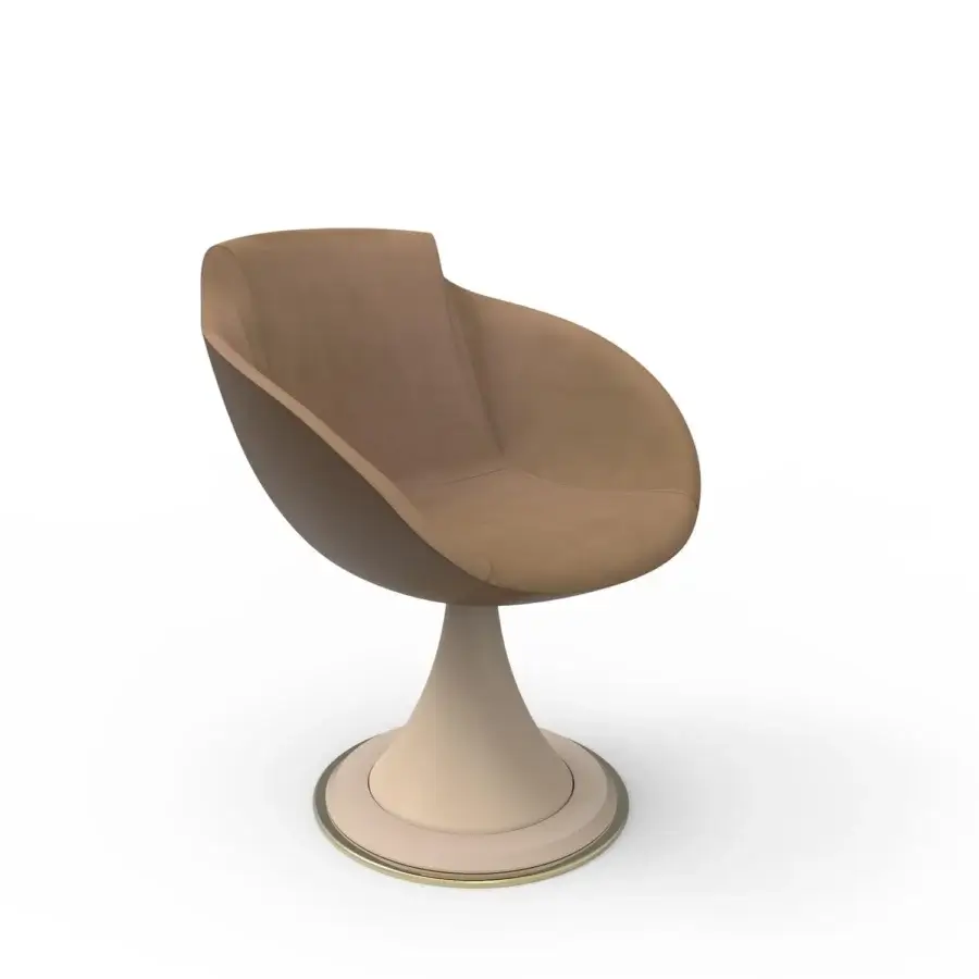 Distinguished Vismara Shell armchair built in medium brown Eco Nabuk and lighter beige Top Grain leather with golden metal details