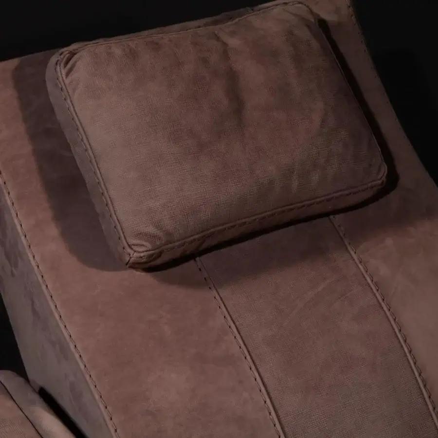 Distinguished Vismara Comfort home cinema seating in brown fabric with lacquered wood accents and bold stitched seams