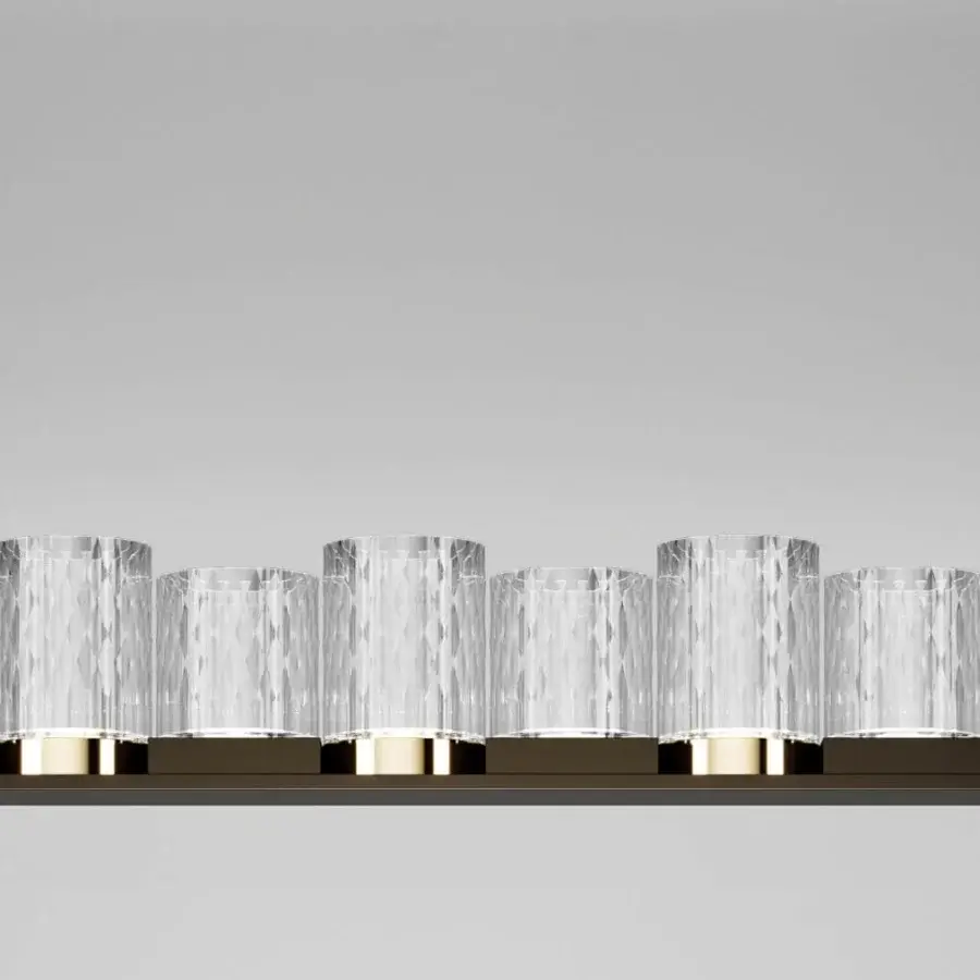 Exceptional Italamp Galatea suspension lamp with dark metal and transparent hand-cut crystal diffusers in gold rods