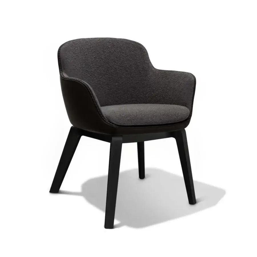 Exceptional WAYNE Enterprises WE-135 armchair in textured dark gray fabric with matte finish wooden legs