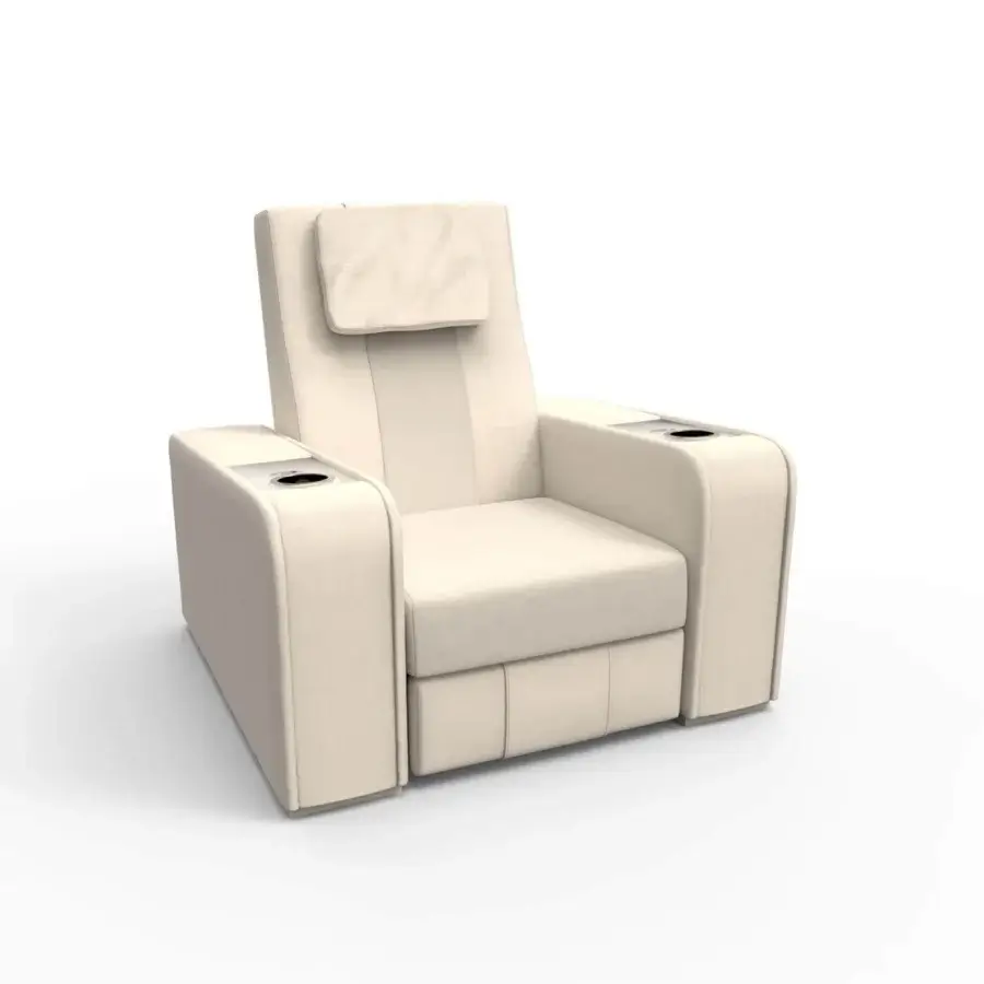 Distinguished Vismara Comfort home cinema seating in light cream fabric with matte finish and adjustable headrest