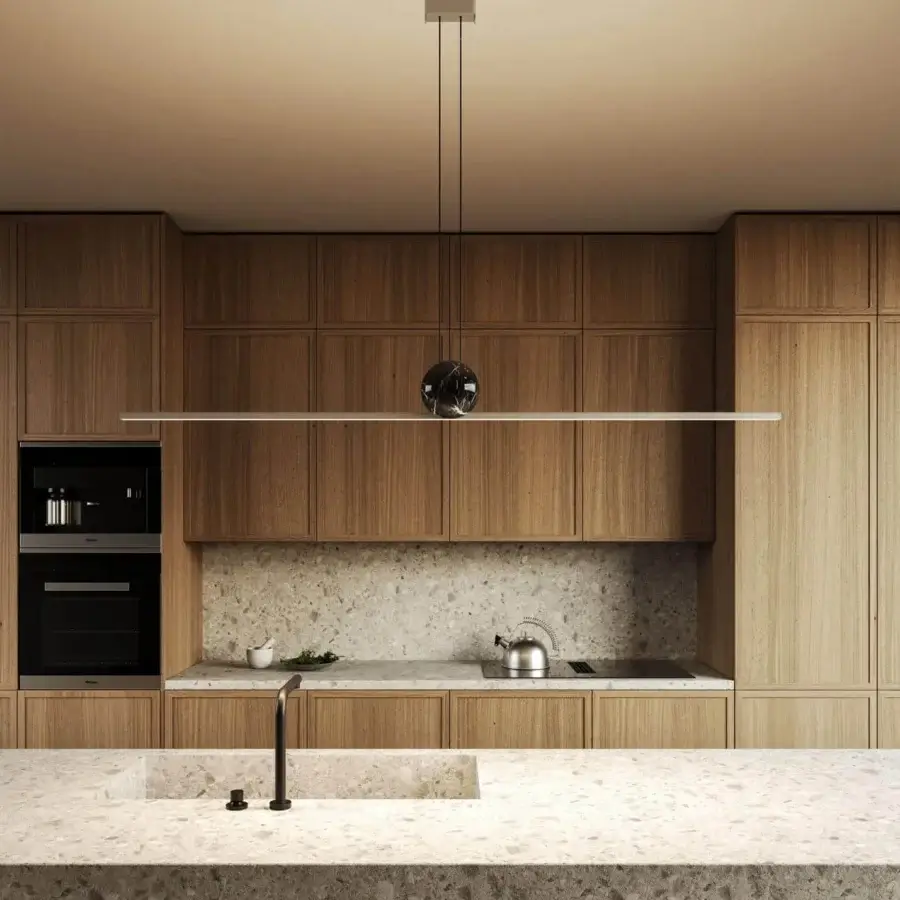 Superior Italamp Regolo suspension lamp with a linear metal structure and dark marble sphere in a matte finish