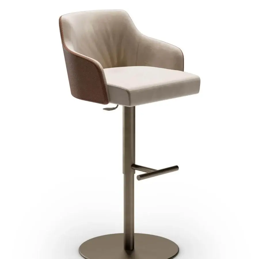 Exceptional Reflex Comfort stool with light beige fabric, two-toned backrest and bronze finished metal base including a footrest