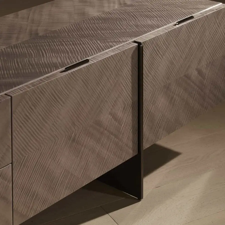 Distinguished Bellavista Corvette sideboard crafted in European wood with brass handles and a smooth gray-brown finish