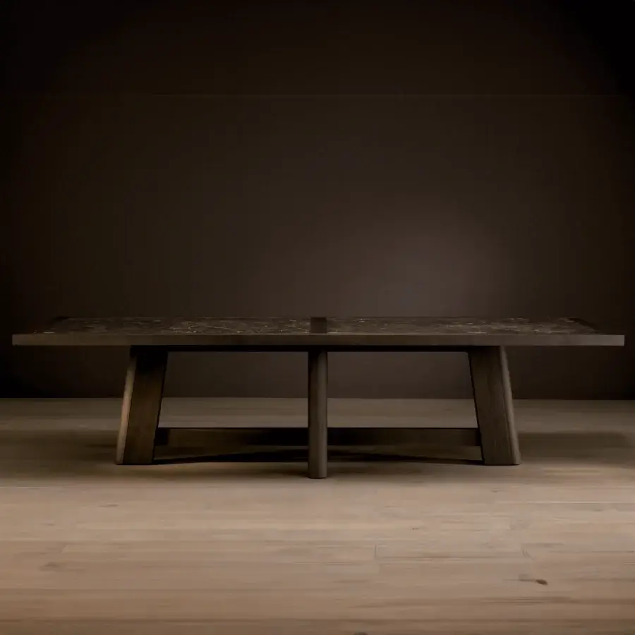 Exceptional Bellavista Mesamagna table built in Italian poplar veneered with walnut, displaying a dark brown matte finish
