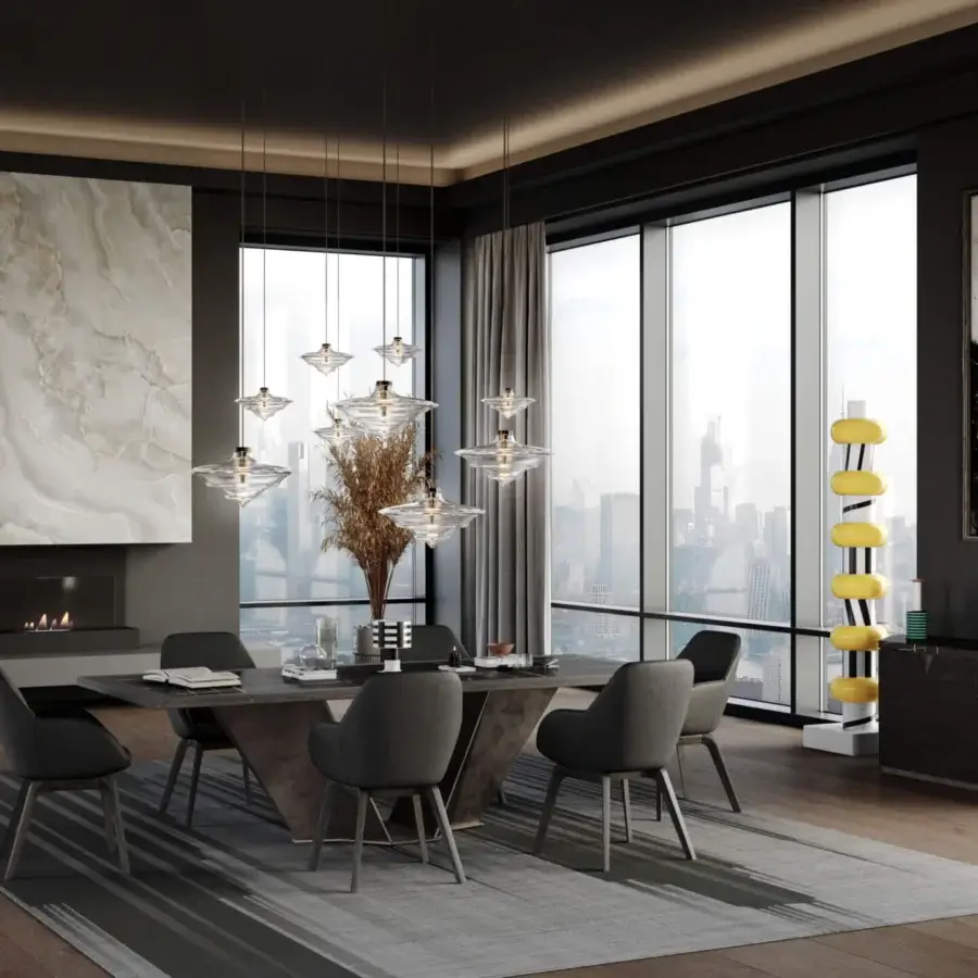 Superior WAYNE Enterprises WE-060 table with luxury ceramic marble top and metallic lacquered base in dark grey matte finish
