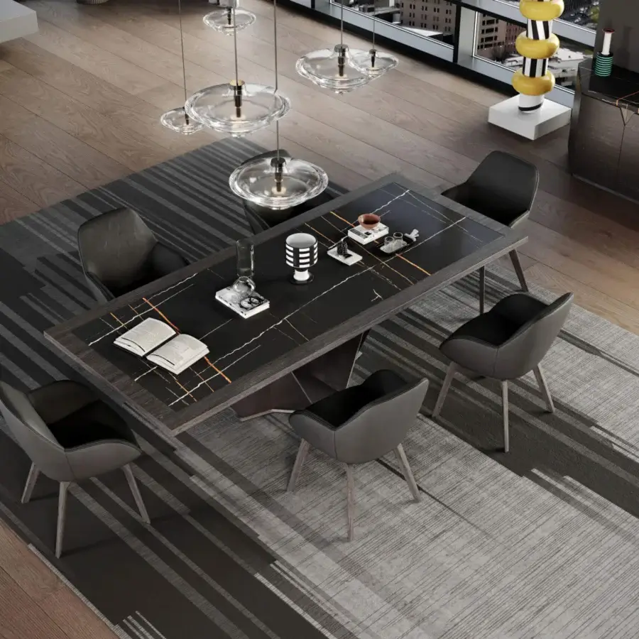 Superior Wayne Enterprises WE-060 table with luxury ceramic marble top and metallic lacquered base crafted in Italy