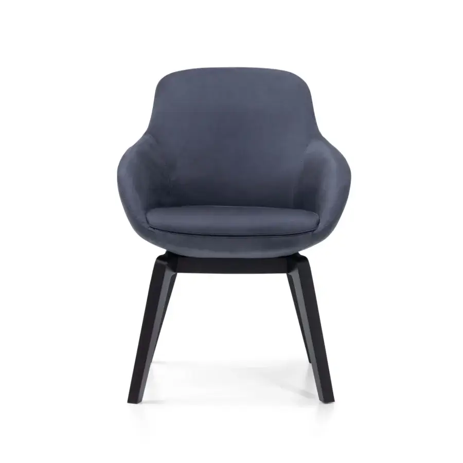 Distinguished Wayne Enterprises WE-083 armchair upholstered in dark gray matte textile with satin wood legs