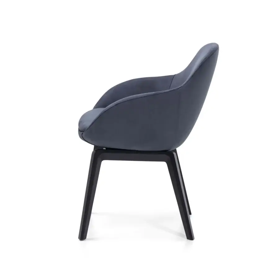 Exclusive Wayne Enterprises WE-083 armchair upholstered in dark gray premium fabric with dark wooden legs and uniform matte finish