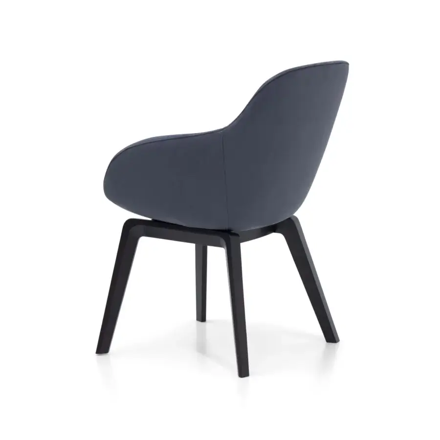 Superior Wayne Enterprises WE-083 armchair upholstered in smooth grayish-blue fabric with dark brown wooden legs