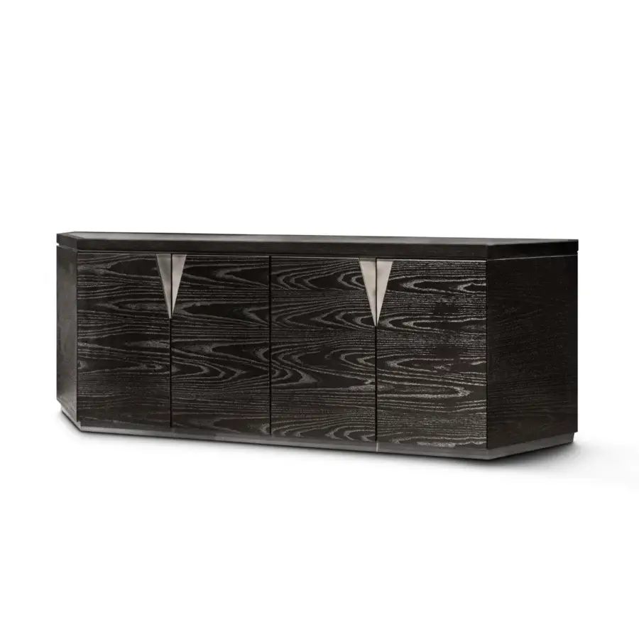 Exclusive WAYNE Enterprises WE-148 sideboard with ceramic marble top, wood veneer doors and metallic lacquered base crafted in Italy