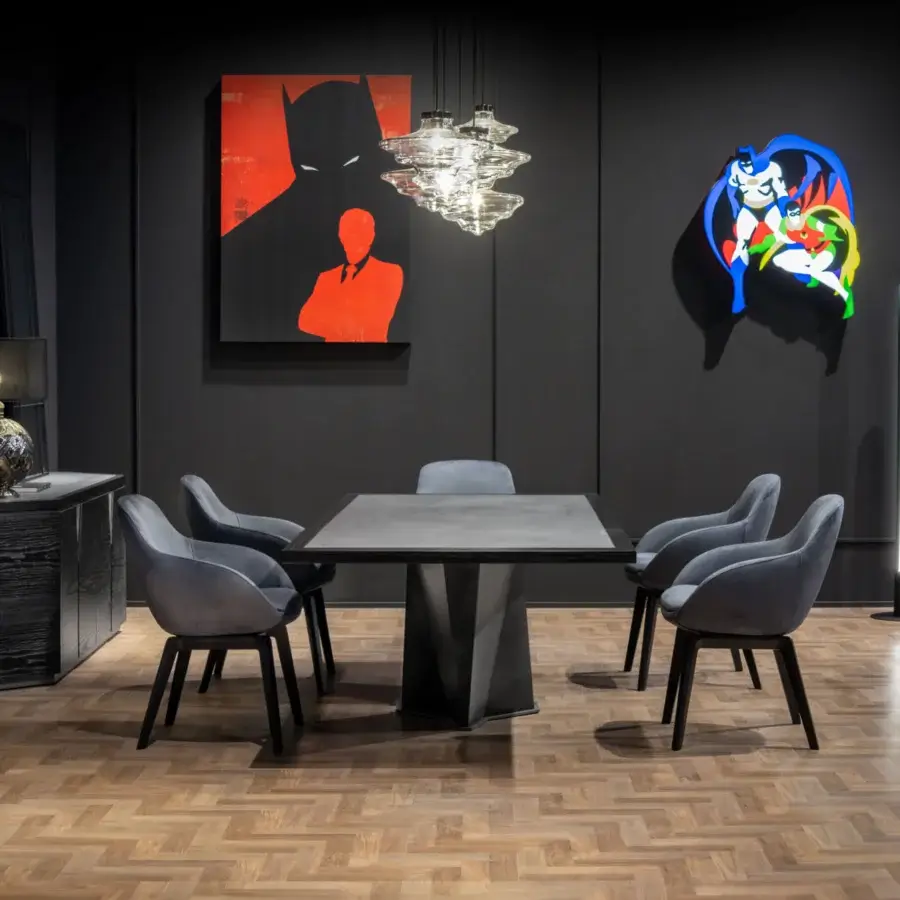 Captivating WAYNE Enterprises WE-148 sideboard with ceramic marble top, wood veneer frontal panels and metallic lacquered base