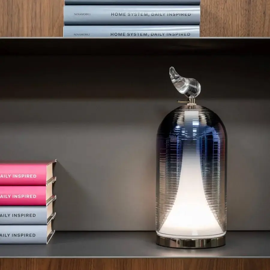 Exceptional Italamp Munetta & Martina lamp with shaped blown glass and a brushed copper finish