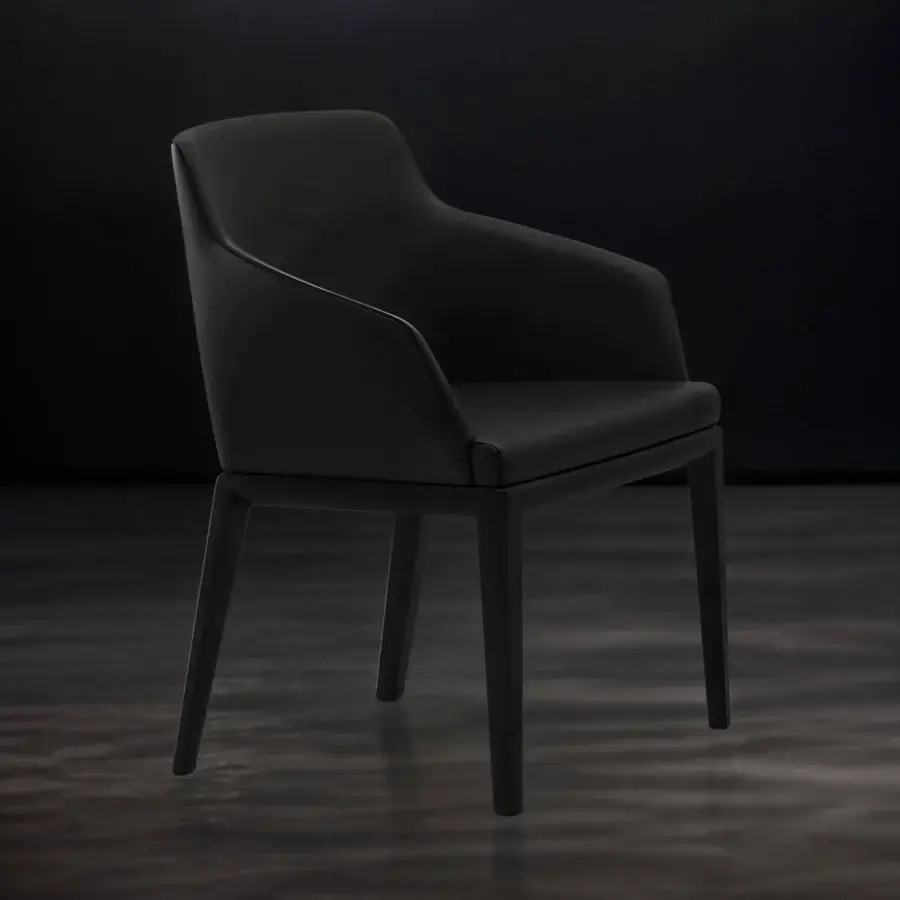 Distinctive WAYNE Enterprises WE-063 armchair with sleek black synthetic upholstery and matte finish