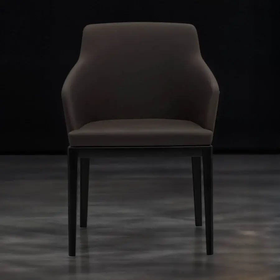 Elegant WAYNE Enterprises WE-063 armchair with dark brown synthetic upholstery and dark finished wooden base