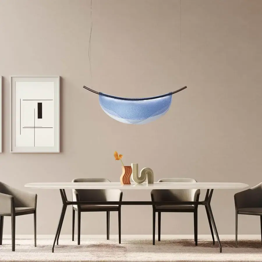 Captivating Italamp Dalì suspension lamp with layered blue thermoformed glass and iron grey finished metal structure