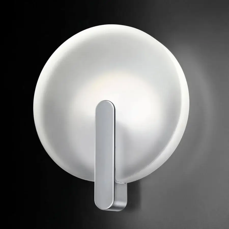 Distinguished Italamp Sinua wall lamp with circular satin glass and sleek metal structure in brushed silver