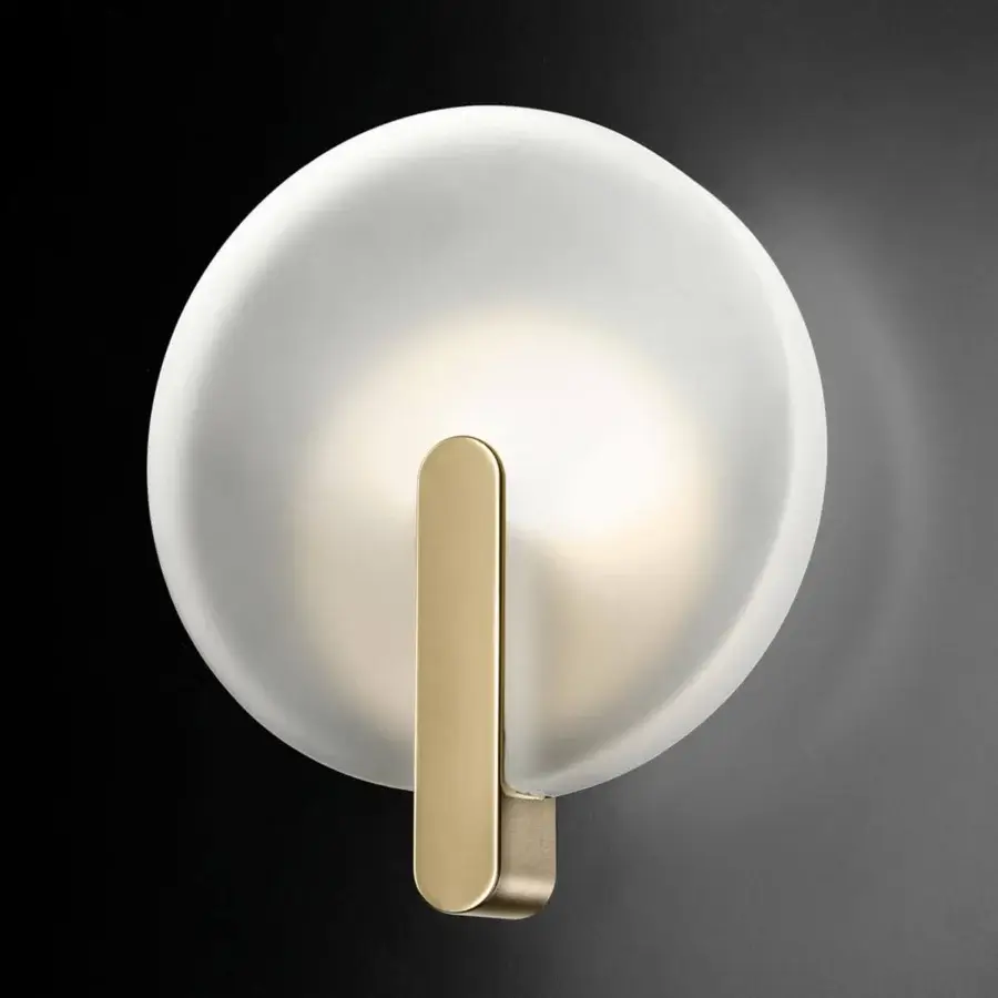 Superior Italamp Sinua wall lamp with circular frosted satin glass and light gold metal support
