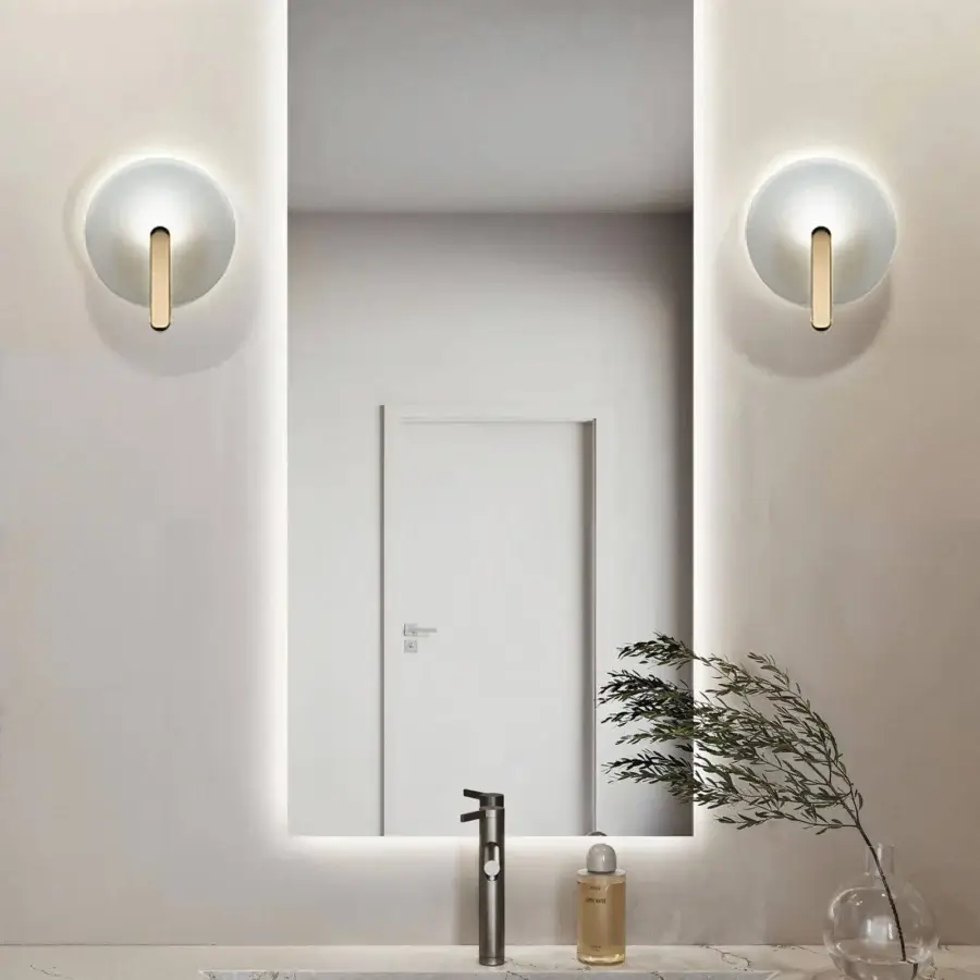 Exclusive Italamp Sinua wall lamp with luminous satin glass and light gold finished metal structure