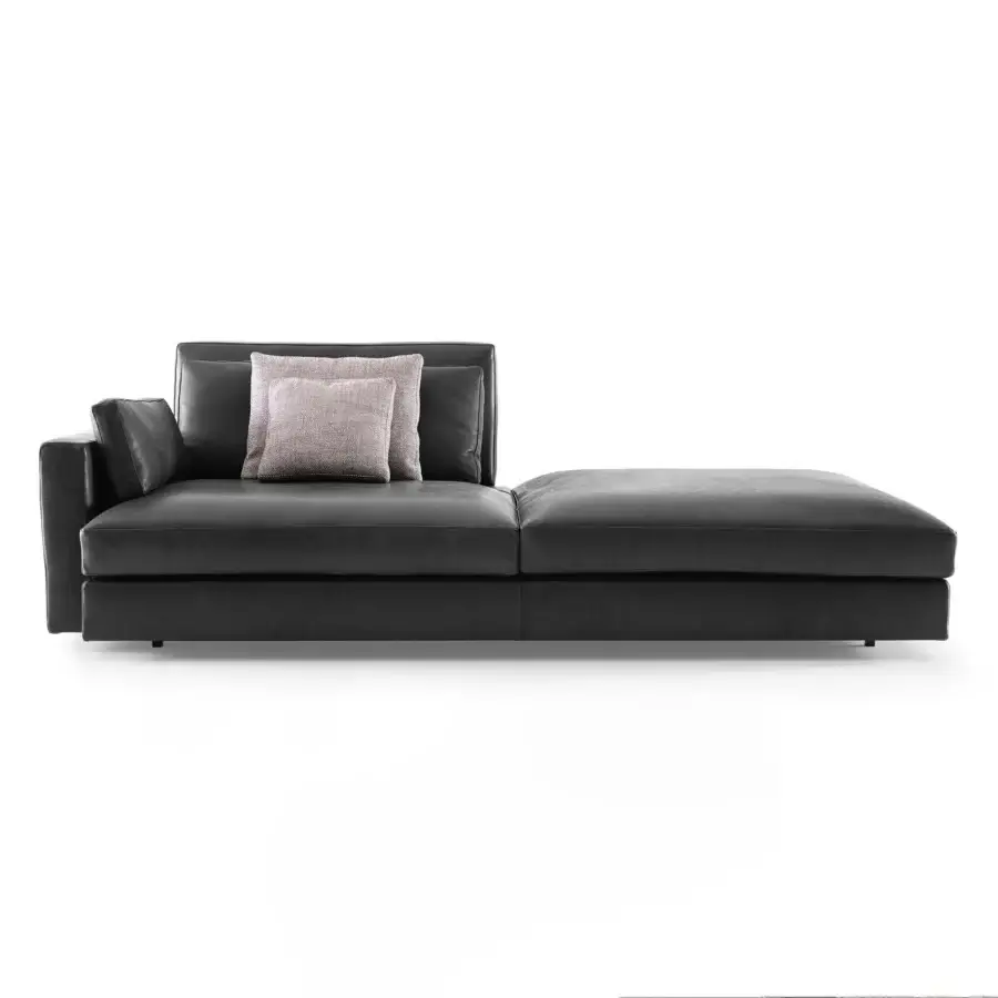 Exceptional Swan Italia Hemingway sofa crafted in Italy with completely removable black leather upholstery and powder-coated metal feet
