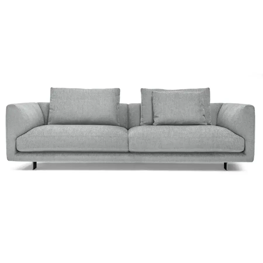 Elegant Arketipo Self Control sofa upholstered in light gray textile with sleek black nickel feet