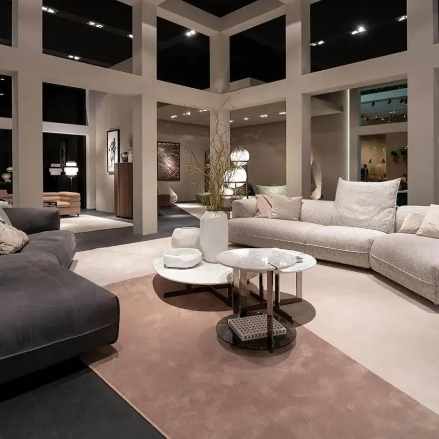 Exceptional Arketipo Starman sectional upholstered in gray velvety fabric and beige textured textile with wood and plastic structure