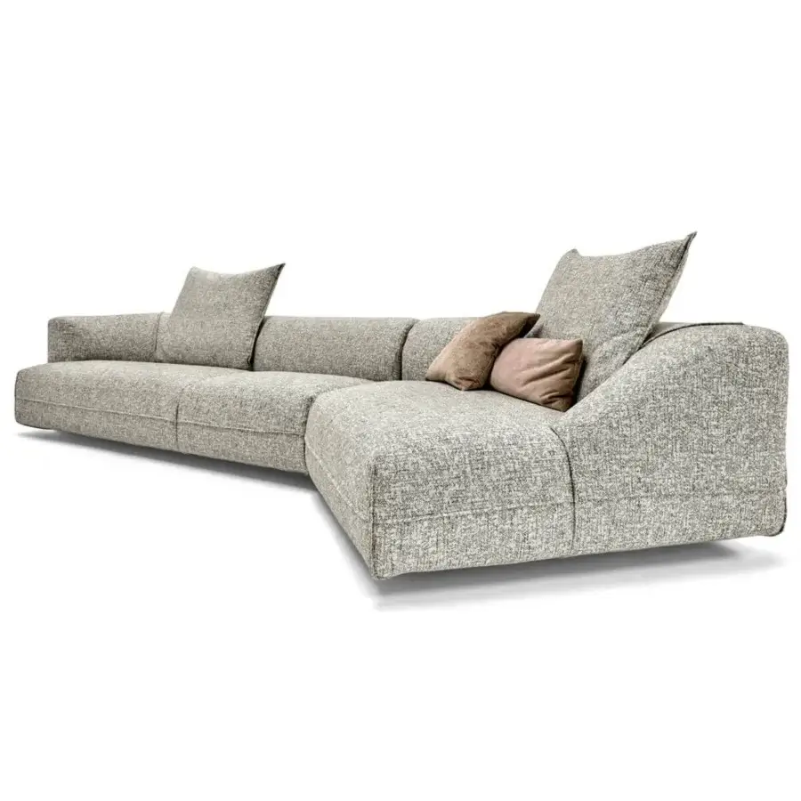 Superior Arketipo Starman sectional crafted in Italy with textured light gray and beige textile upholstery and plastic feet