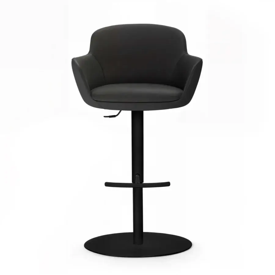 Elegant WAYNE Enterprises WE-138 stool with synthetic upholstery and integrated footrest in a black matte finish
