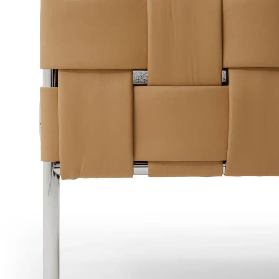 Exceptional Turri Ratio lounge chair with woven tan leather and smooth finish evoking contemporary elegance