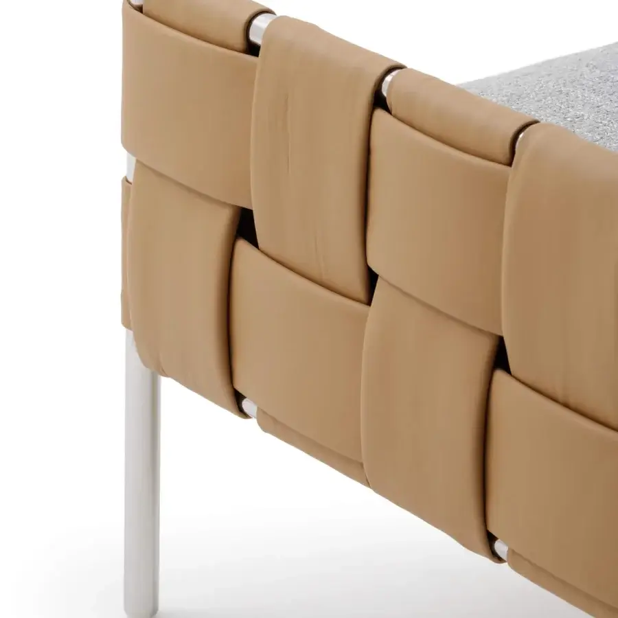 Superior Turri Ratio lounge chair with woven light tan leather and textured gray textile upholstery in matte silver finish