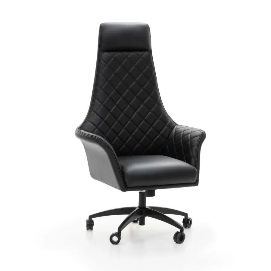 Distinguished Wayne Enterprises WE-173 office chair with black fabric upholstery and matellassé stitching, built with a dark metal swivel base