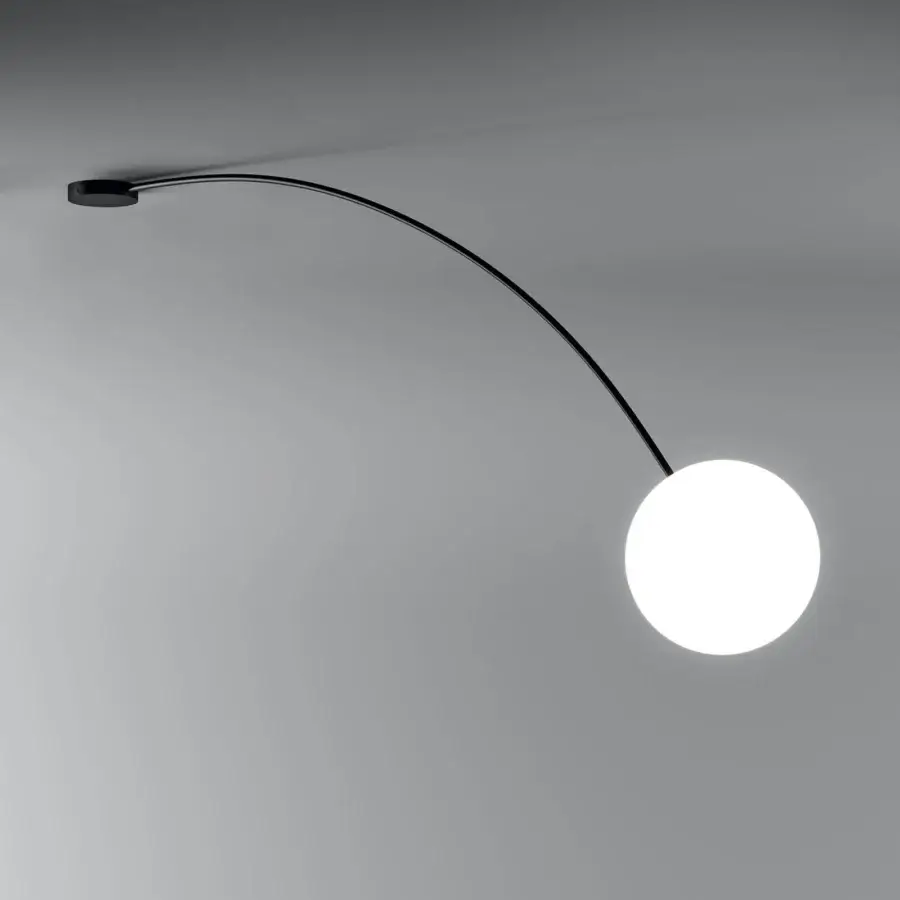 Distinguished Italamp Filo ceiling lamp with white blown glass and refined black metal structure in a matte finish