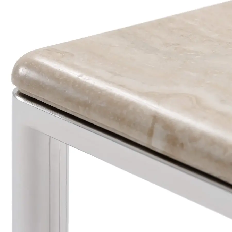 Distinguished Turri Ratio side table with a light beige marble top displaying a patchwork of squares and polished finish